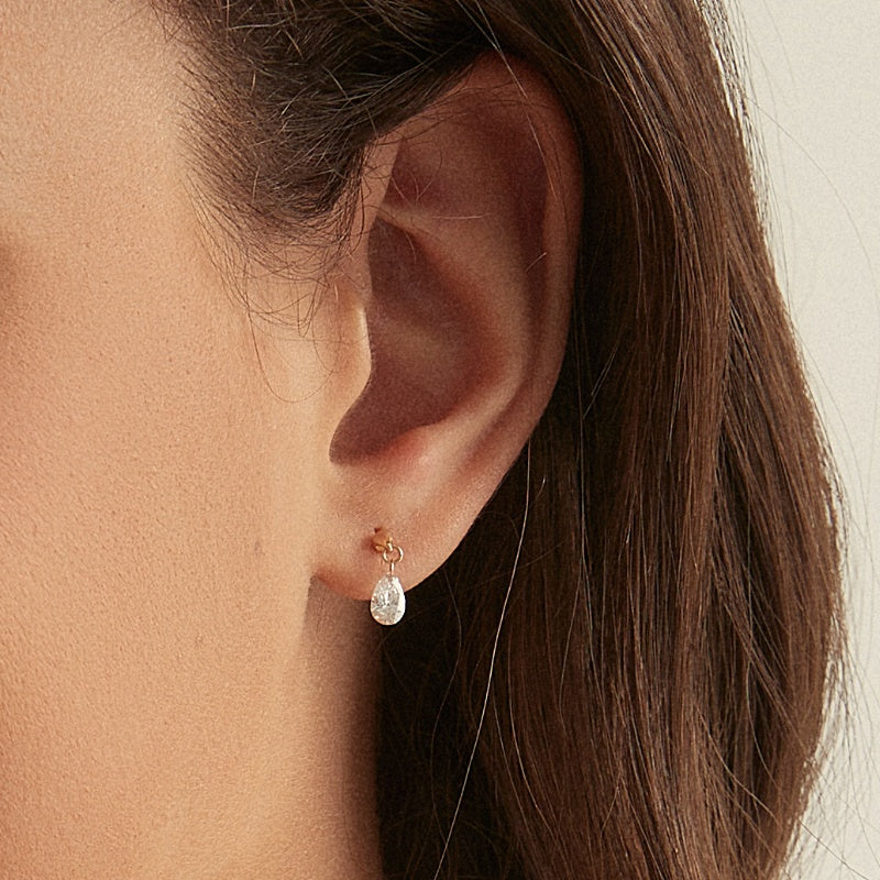 Floating Pear Diamond Charm Threaded Stud Earring - LTM JEWELS