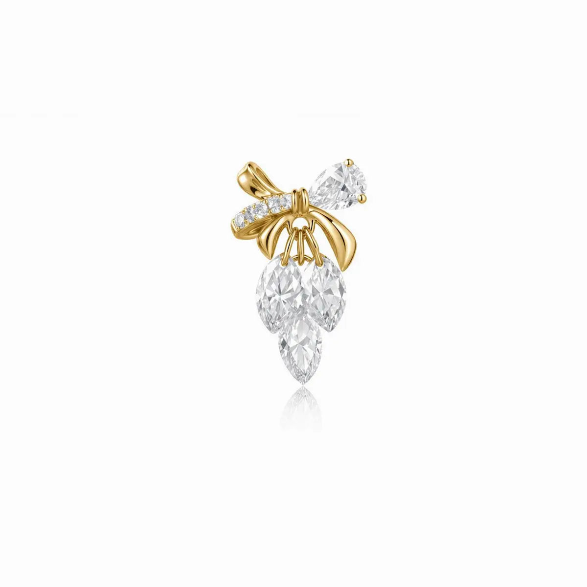 18K Solid Gold Bow & Plume Floating Lab Diamond Stud Earring by LTM & CO.™, featuring a shiny sculptural design with floating diamond detail for modern fine jewelry styling.