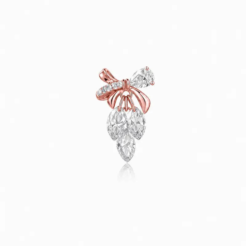 18K Solid Gold Bow & Plume Floating Lab Diamond Stud Earring by LTM & CO.™, featuring a shiny sculptural design with floating diamond detail for modern fine jewelry styling.