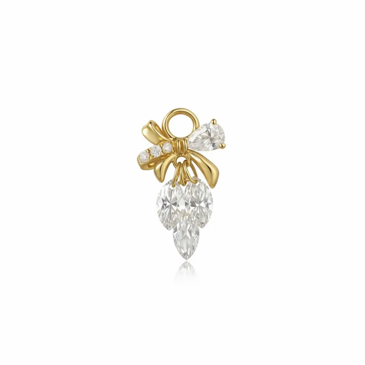18K Solid Gold Bow & Plume Floating Lab Diamond Earring Charm by LTM & CO.™, featuring a shiny floating diamond design, charm only without hoop.