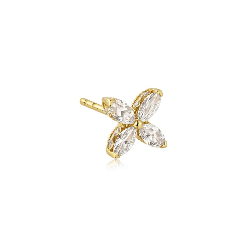 Front view of clover diamond stud earrings in 14K white gold with white diamonds, displayed on a clean background.