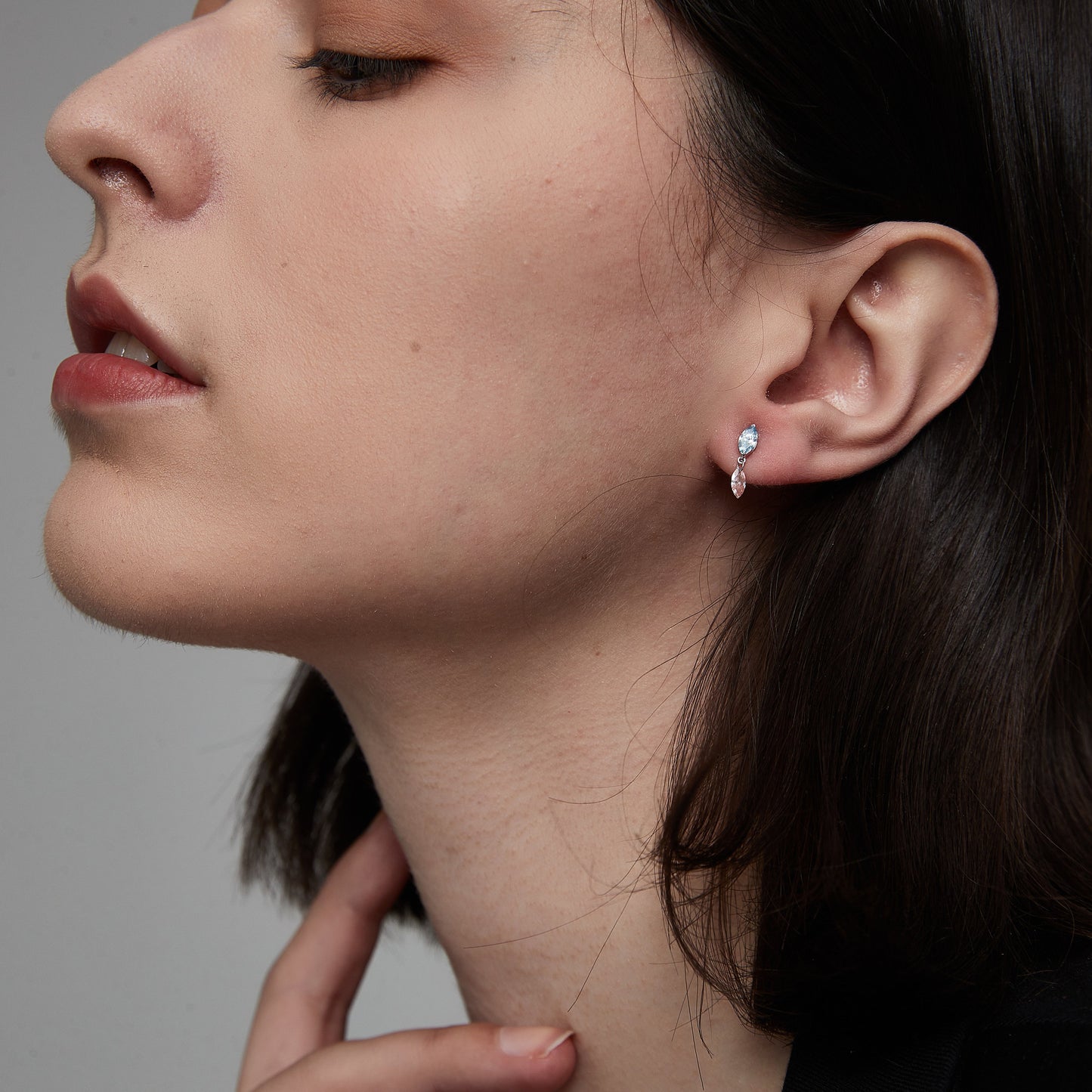 Floating Blue and Pink Marquise Diamond Threaded Stud Earring - LTM JEWELS