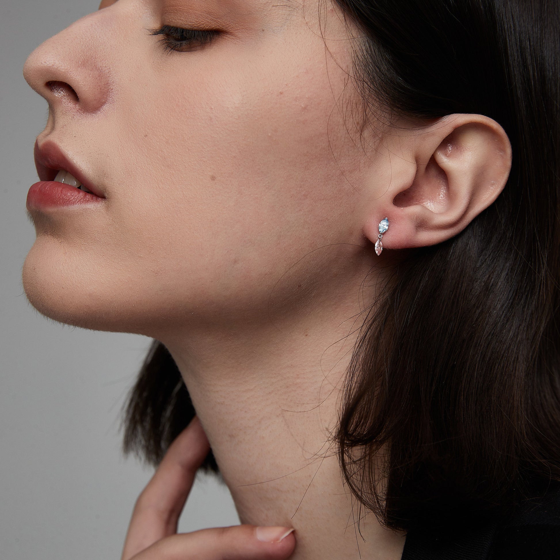 Floating Blue and Pink Marquise Diamond Threaded Stud Earring - LTM JEWELS
