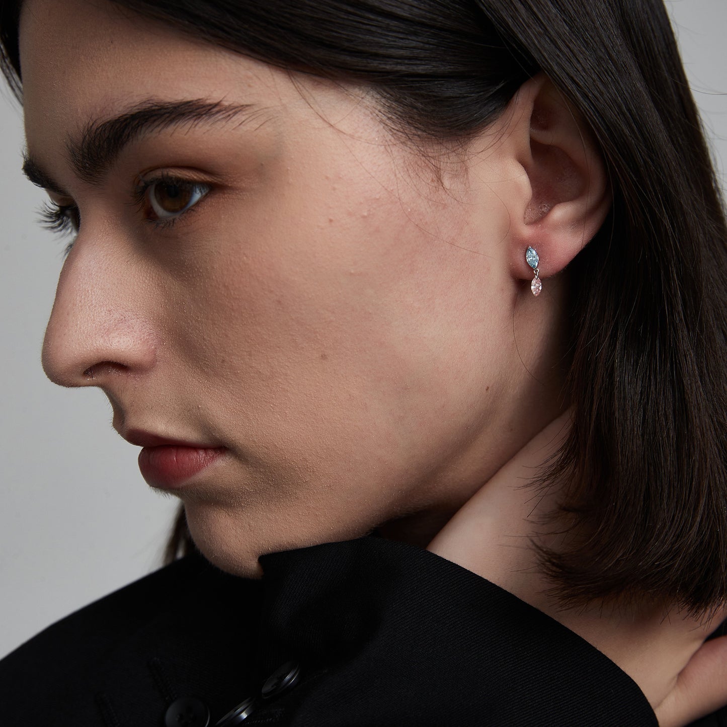 Floating Blue and Pink Marquise Diamond Threaded Stud Earring - LTM JEWELS