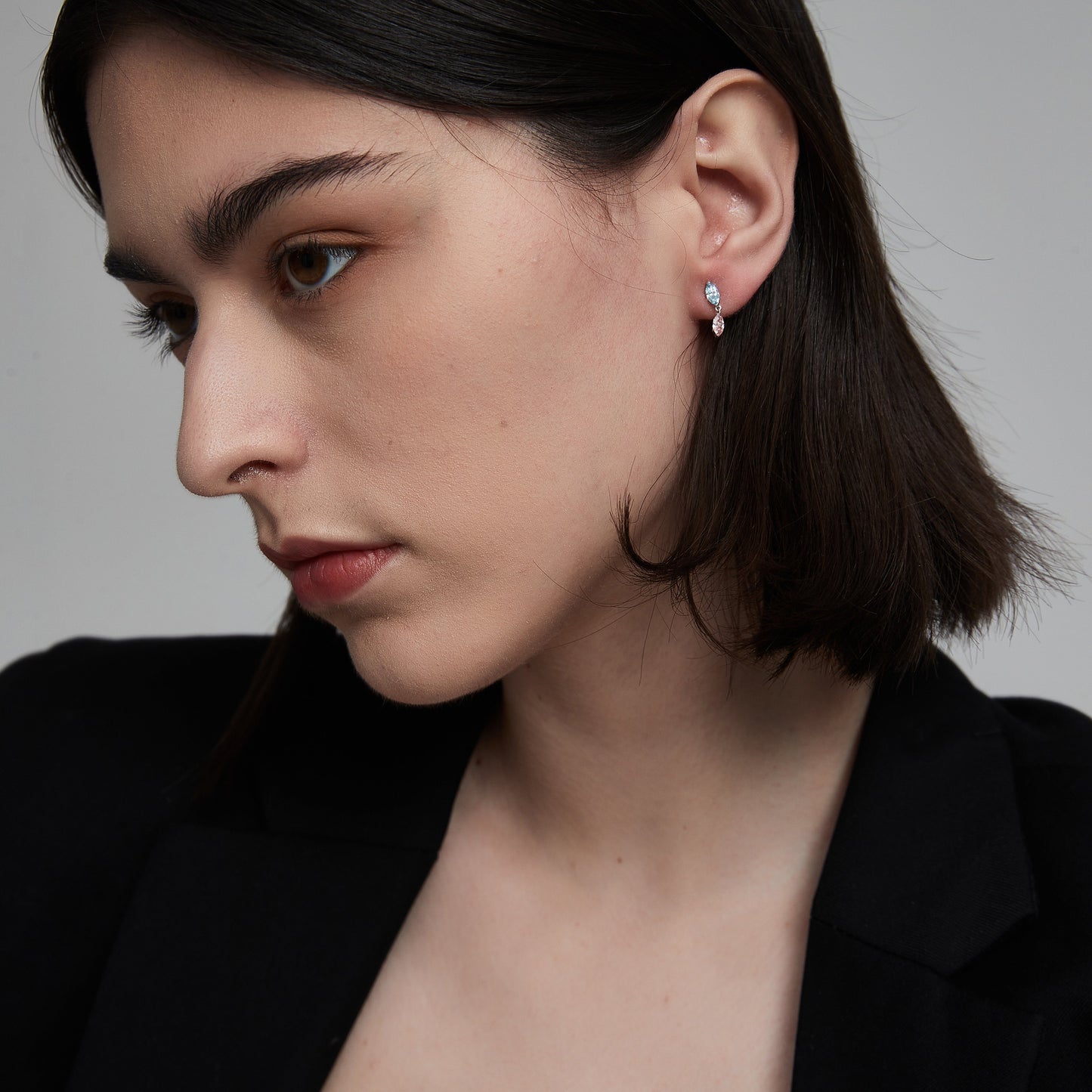 Floating Blue and Pink Marquise Diamond Threaded Stud Earring - LTM JEWELS
