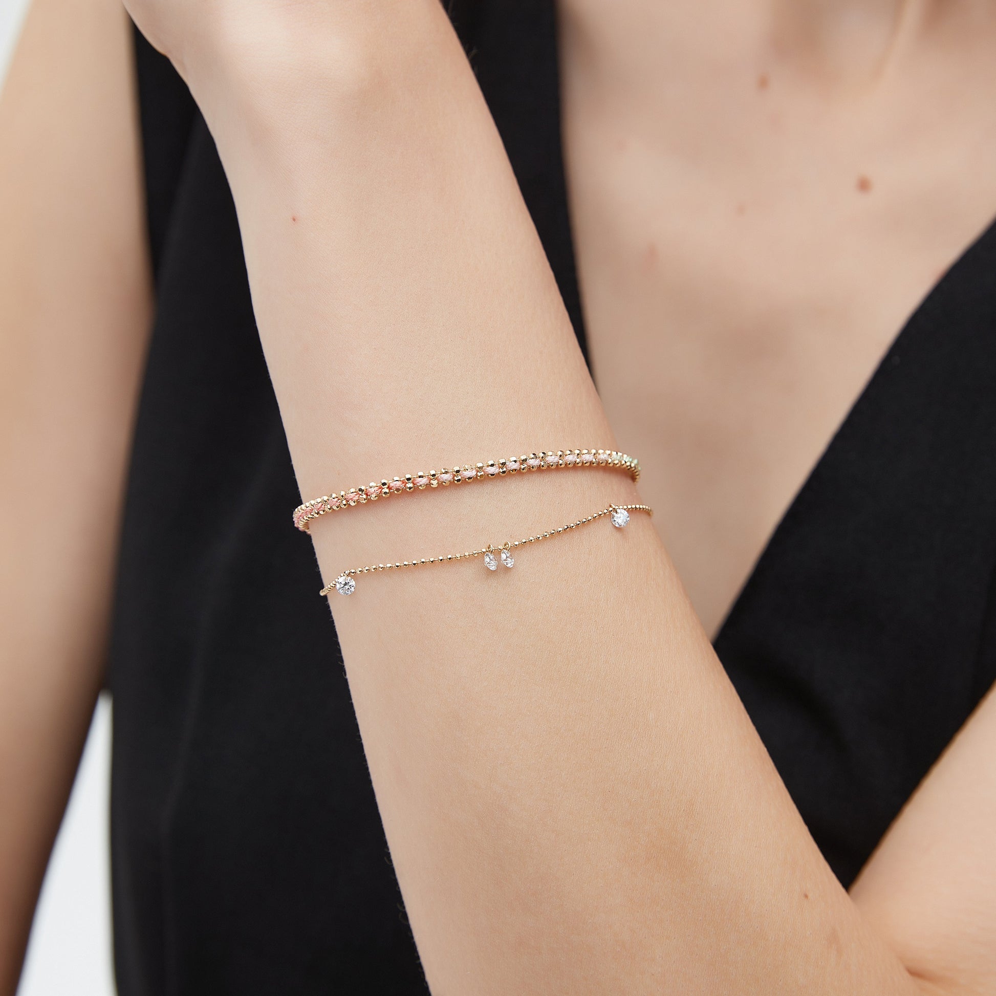 Floating Diamond and Fantasy Multiple Diamonds Woven Rope Bracelet - LTM JEWELS