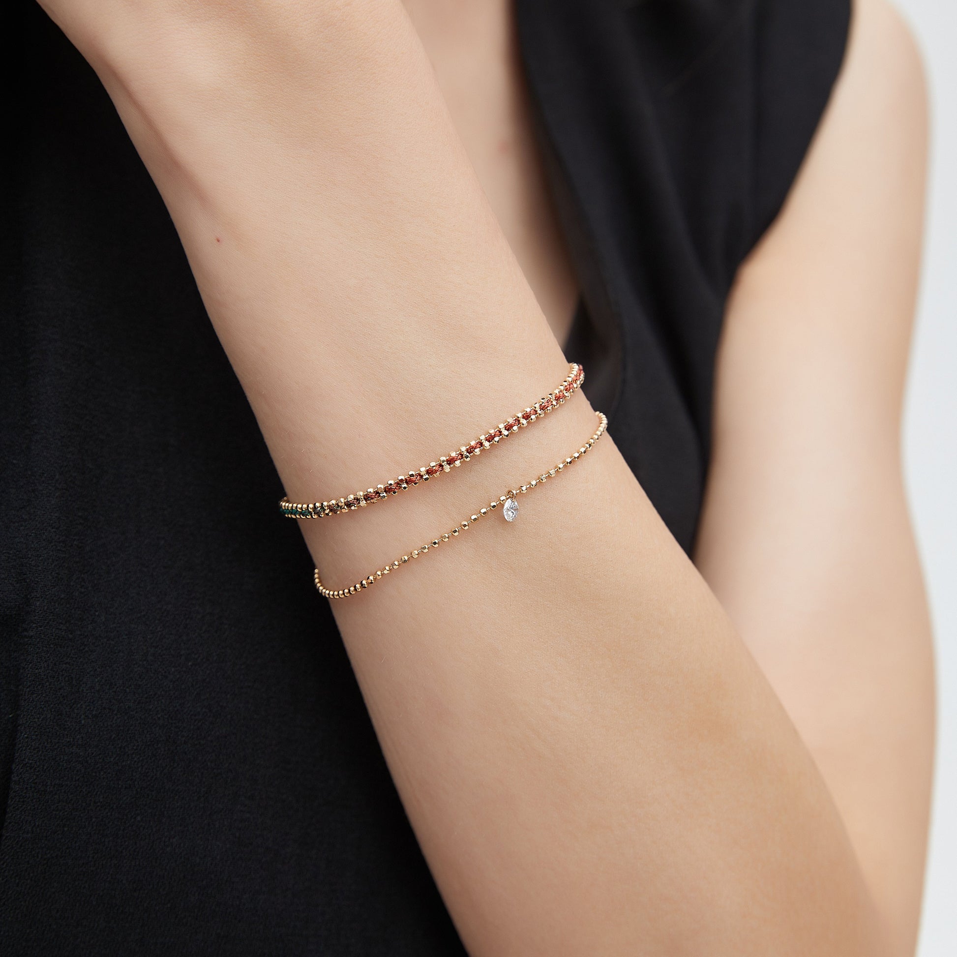 Floating Diamond and Fantasy Sigle Diamond Woven Rope Bracelet - LTM JEWELS