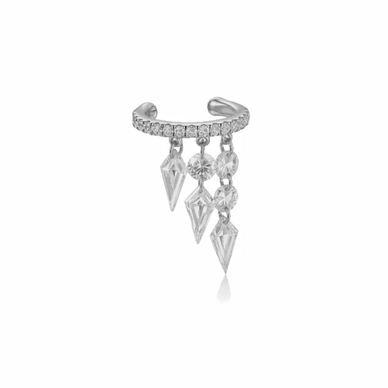 A professional high-resolution studio photograph of the White Diamond Threaded Stud from the LTM Jewels Pure Brilliance collection. This 18K solid gold stud features a seamless sequence of brilliant white diamonds totaling 0.08ctw with VVS-VS clarity and D-E color. The image showcases the high-polish AU750 gold finish and the secure professional threaded screw back design against a clean background, highlighting its status as a minimalist and cinematic heirloom.