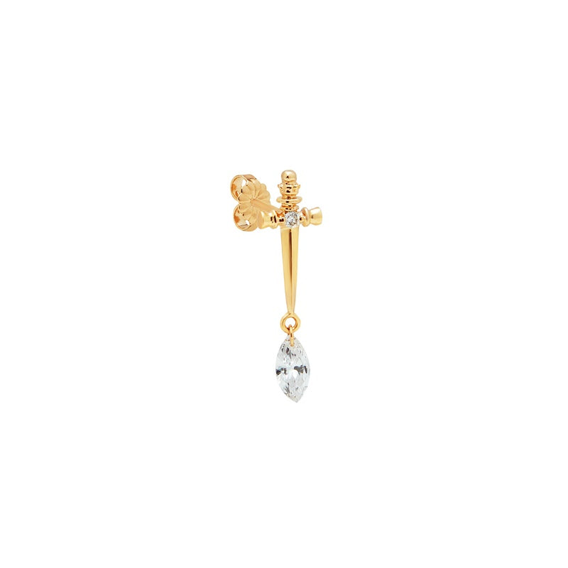 Floating Marquise Diamond Charm Threaded Stud Sword Earring - LTM JEWELS