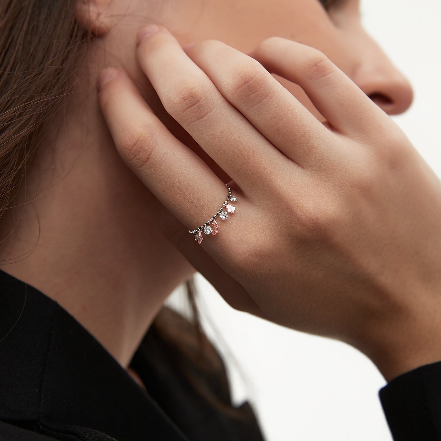 Floating Pink Multiple Diamond Chain Ring - LTM JEWELS