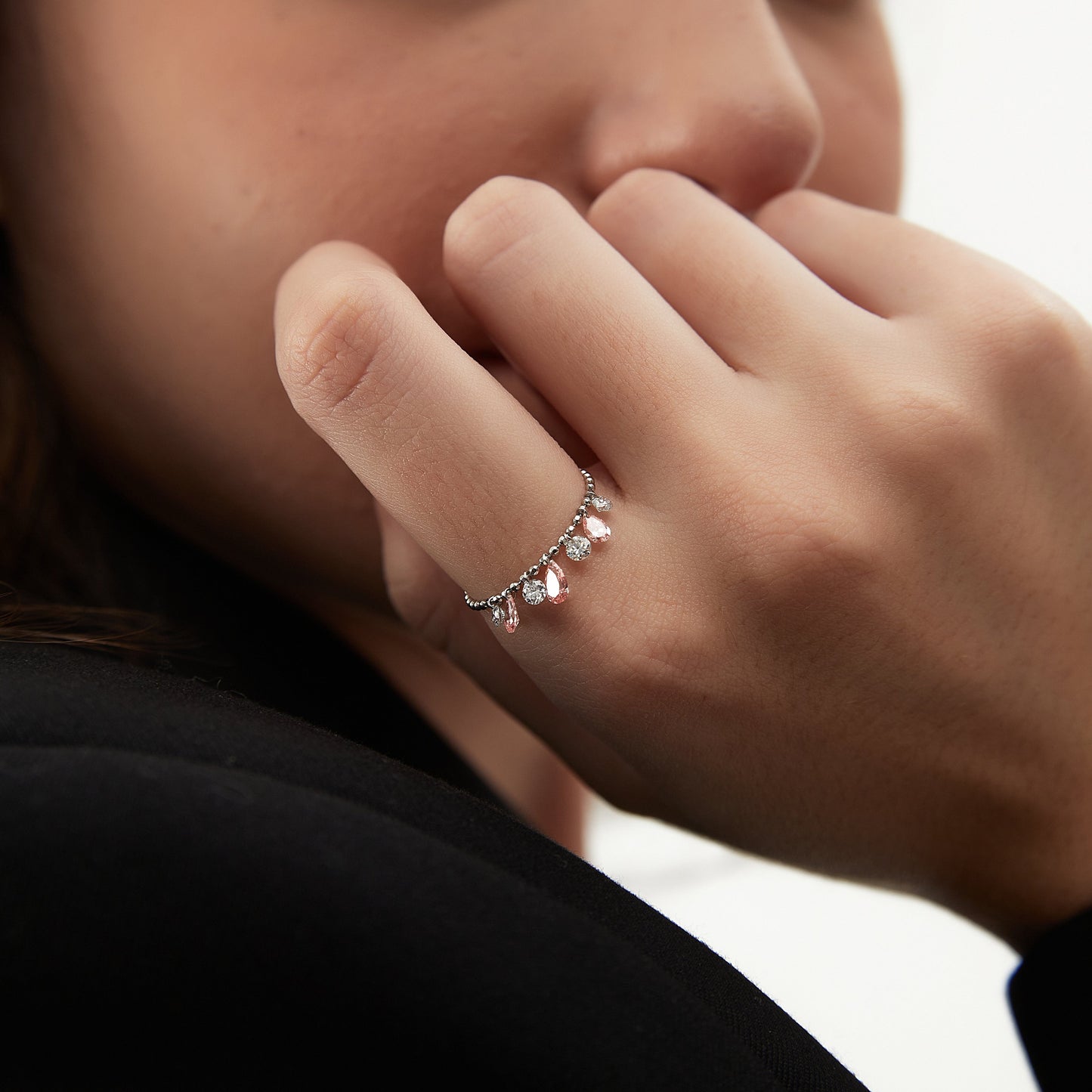 Floating Pink Multiple Diamond Chain Ring - LTM JEWELS