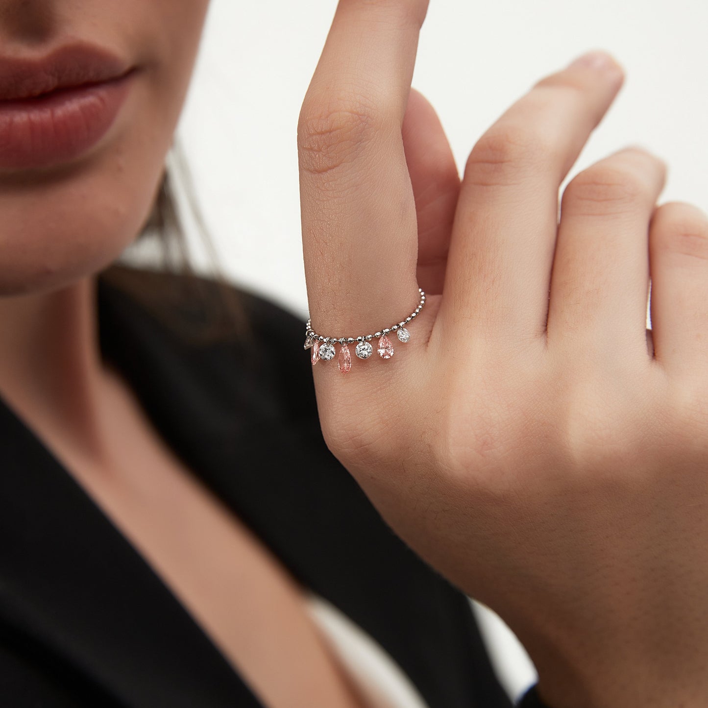 Floating Pink Multiple Diamond Chain Ring - LTM JEWELS