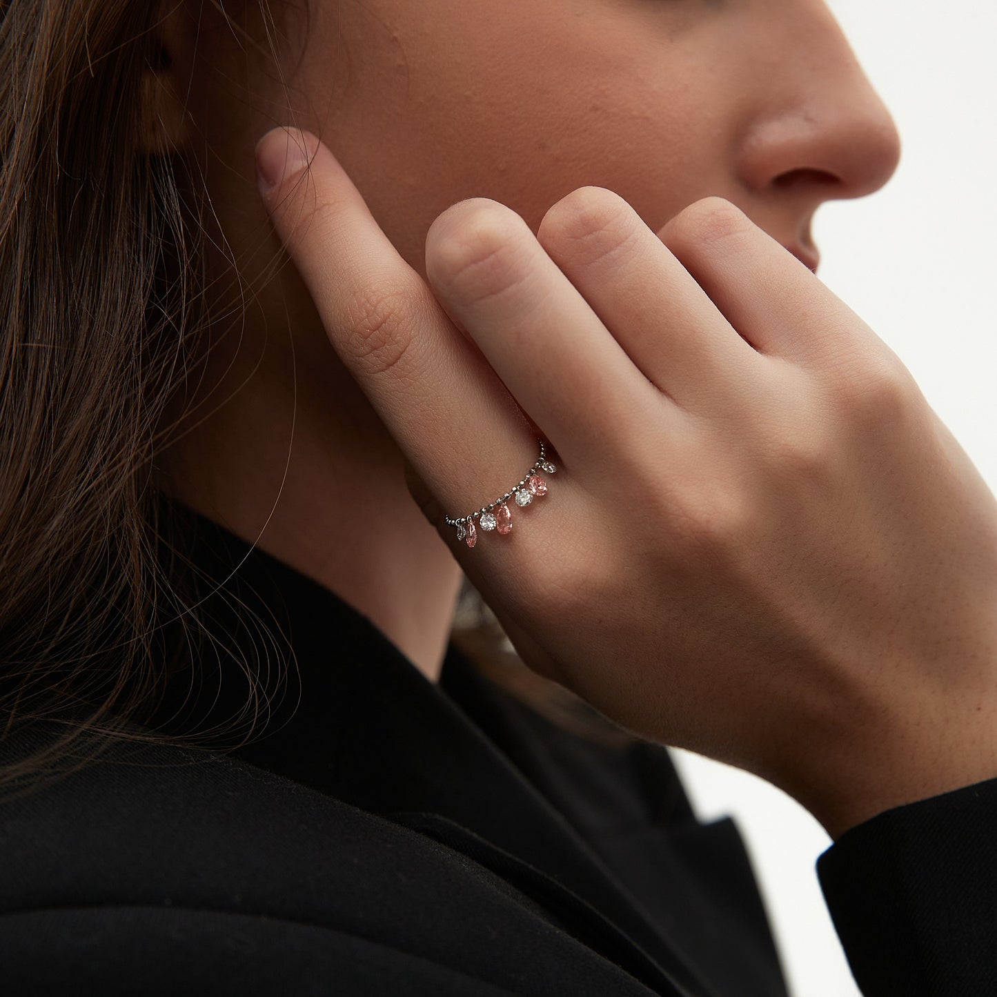 Floating Pink Multiple Diamond Chain Ring - LTM JEWELS