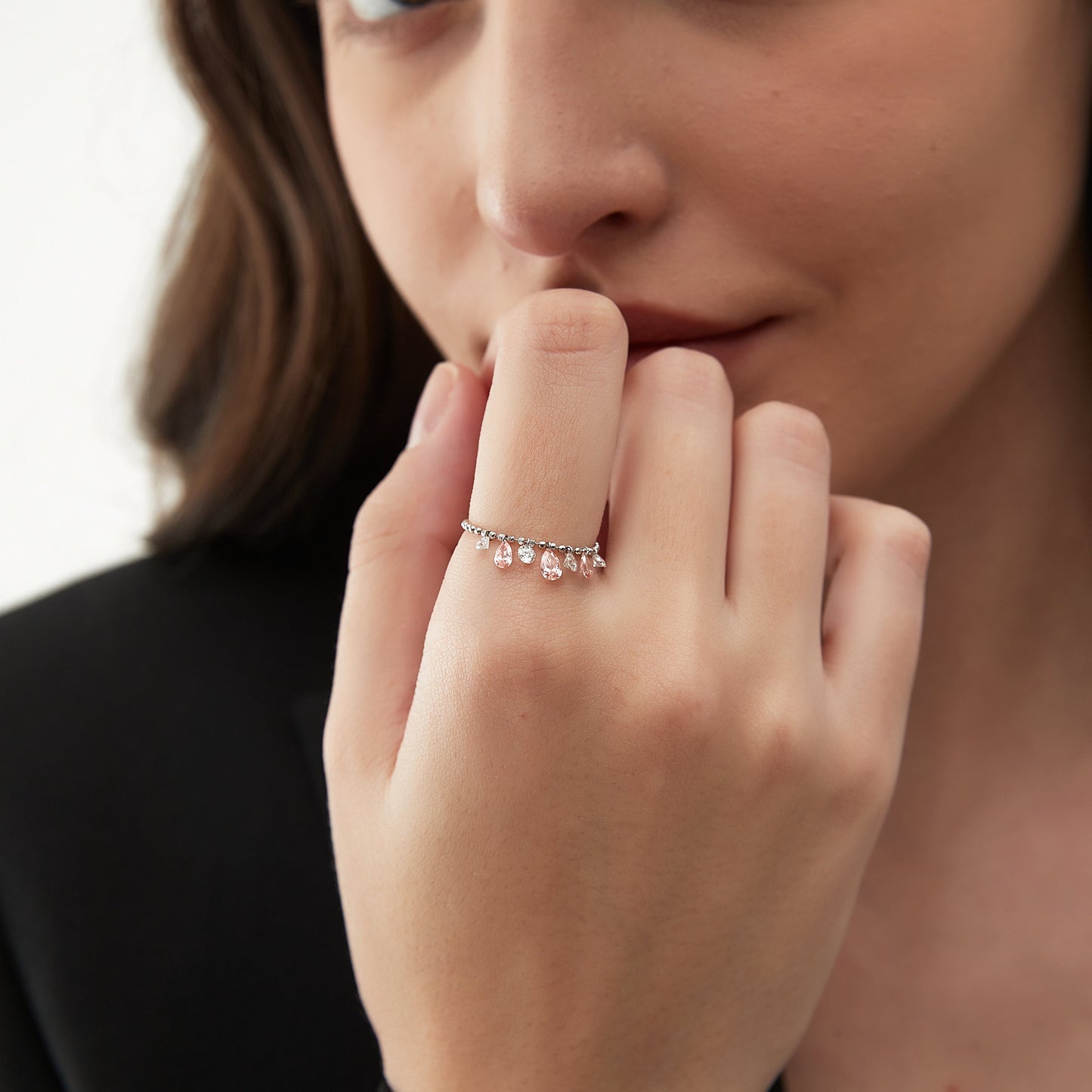 Floating Pink Multiple Diamond Chain Ring - LTM JEWELS
