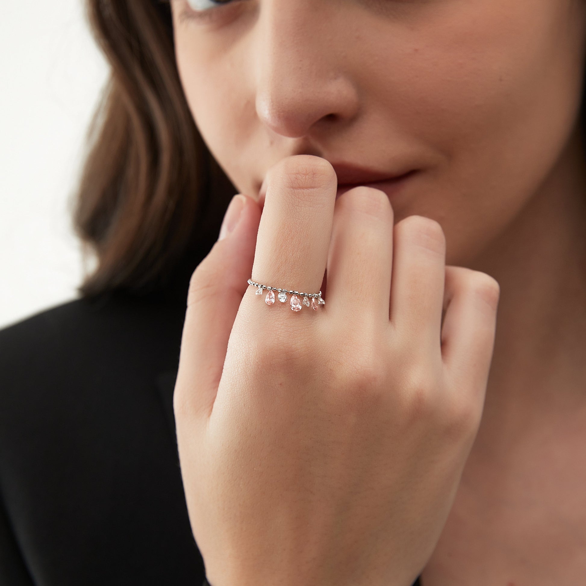 Floating Pink Multiple Diamond Chain Ring - LTM JEWELS