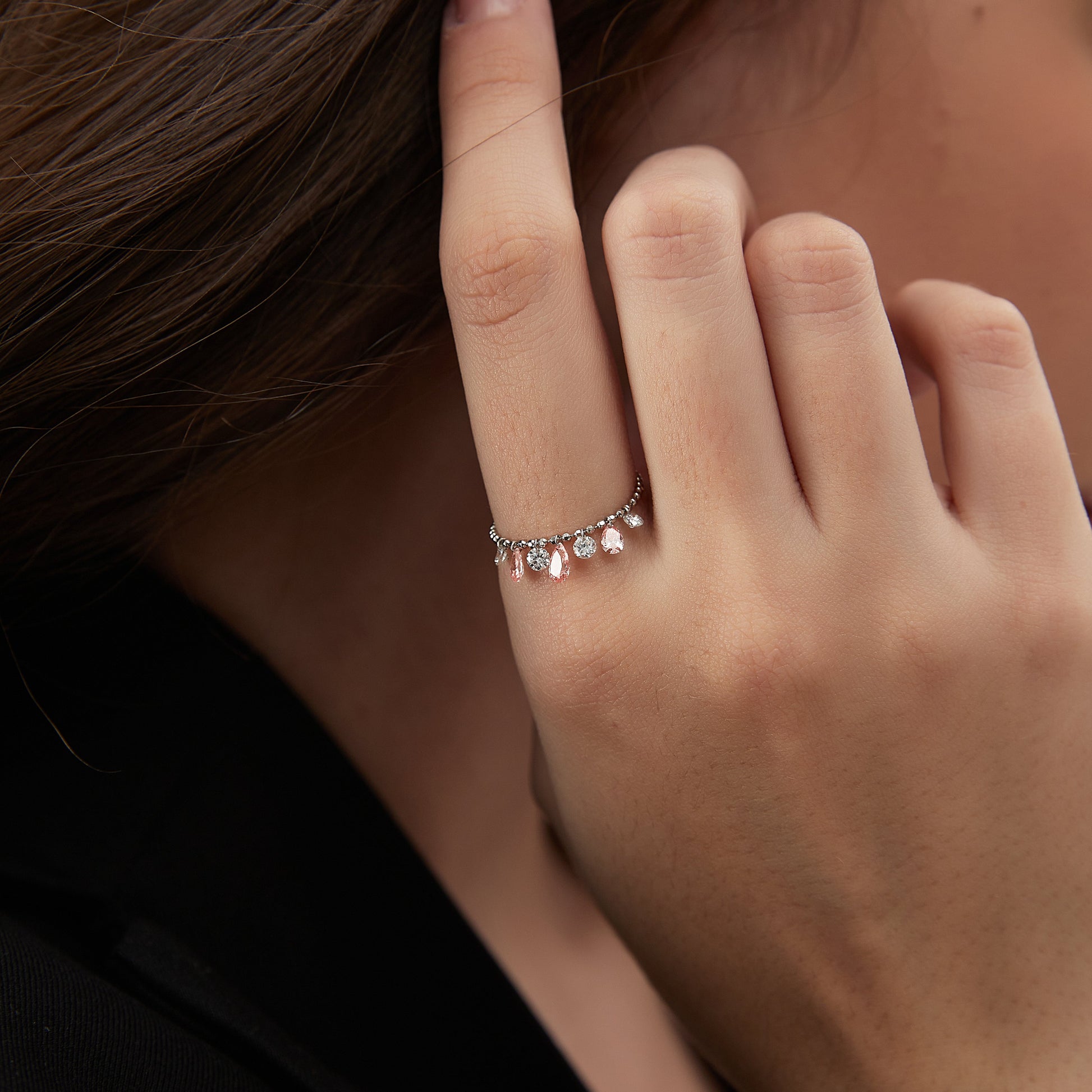 Floating Pink Multiple Diamond Chain Ring - LTM JEWELS