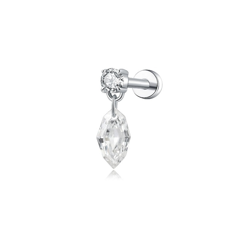 Floating Step Cut Marquise Diamond Threaded Stud Earring - LTM JEWELS