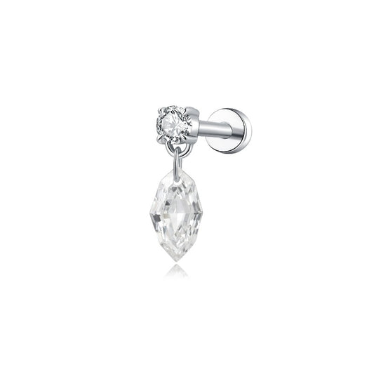 Floating Step Cut Marquise Diamond Threaded Stud Earring - LTM JEWELS