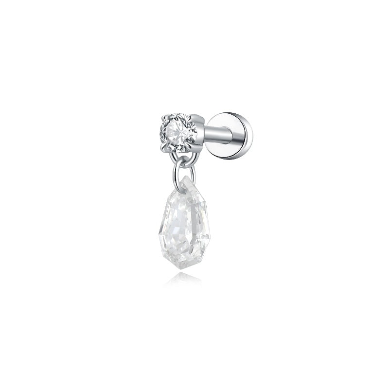Floating Step Cut Pear Diamond Threaded Stud Earring - LTM JEWELS