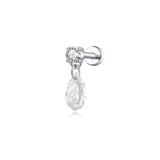 Floating Step Cut Pear Diamond Threaded Stud Earring - LTM JEWELS
