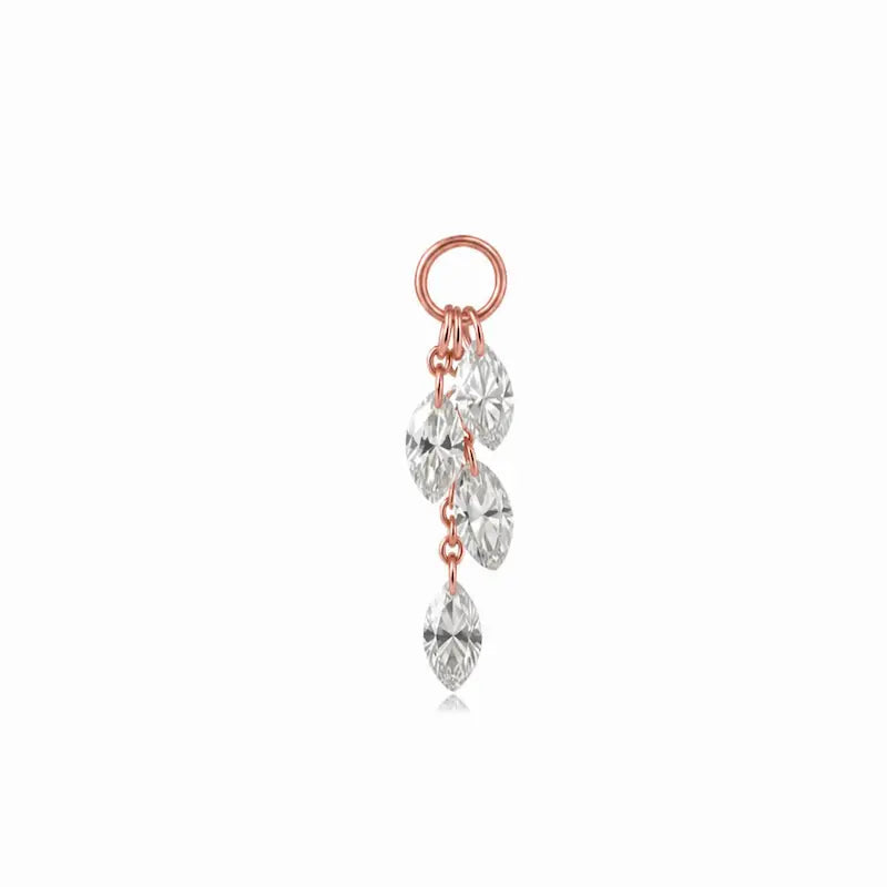 LTM & CO.™ 18K Solid Gold Marquise Bloom Diamond Earring Charm. Features a floral-inspired silhouette crafted from marquise-cut lab-grown diamonds. This versatile charm is designed to slide onto hoops, offering an architectural yet feminine aesthetic. Made with sustainable Au750 gold for a modern, conscious, and radiant style.