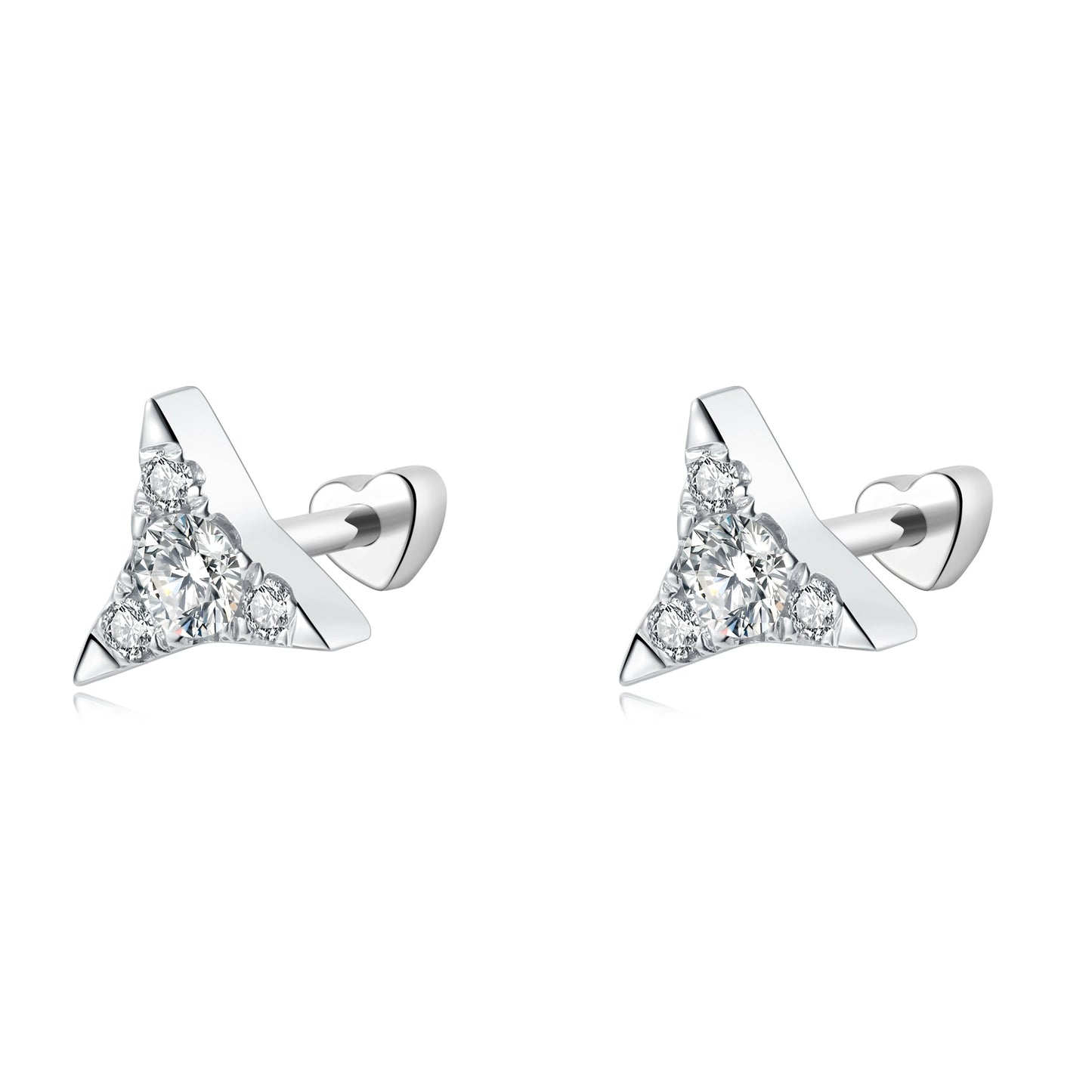 Natural Diamond Threaded Triangular Star Stud Earring
