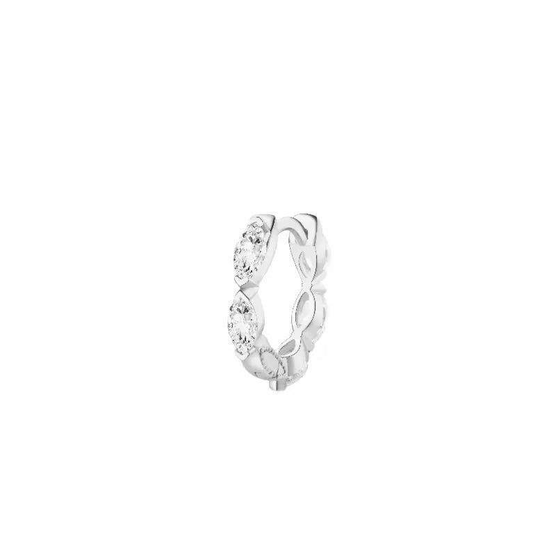 Luxurious 18K solid gold Marquise Row Hoop earring from LTM Jewels, featuring a seamless alignment of brilliant marquise-cut lab-grown diamonds. This modern eternity hoop showcases a cinematic glow with stones available in 5, 6, or 7-stone variants (up to 0.297ctw). Featuring a high-polish 18K gold finish, this VVS-VS clarity and D-E color diamond earring is a sustainable fine jewelry staple for curated ear stacks and high-fashion minimalist aesthetics.