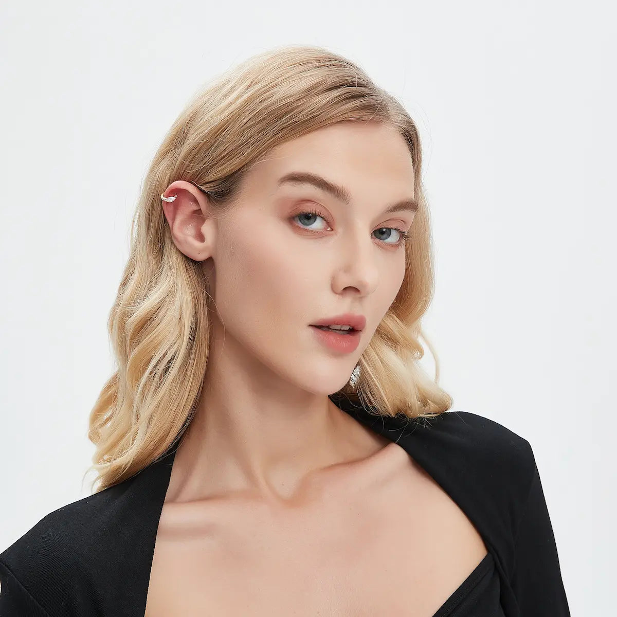 Side view of Marquise Pavé Lab Diamond Hoop Earring in 18K solid gold, showing the hinge closure and pavé diamond setting along the structured geometric form.