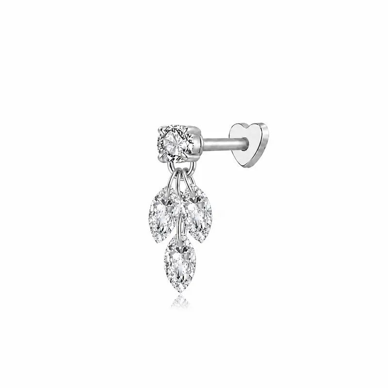 Marquise Triple Dangle Threaded Stud Earring in 18K solid gold by LTM & CO.™, featuring a round diamond base with three cascading marquise diamonds in a refined geometric design
