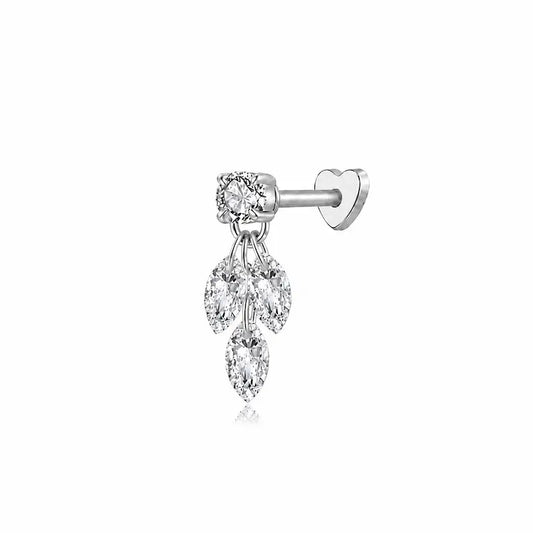 Marquise Triple Dangle Threaded Stud Earring in 18K solid gold by LTM & CO.™, featuring a round diamond base with three cascading marquise diamonds in a refined geometric design