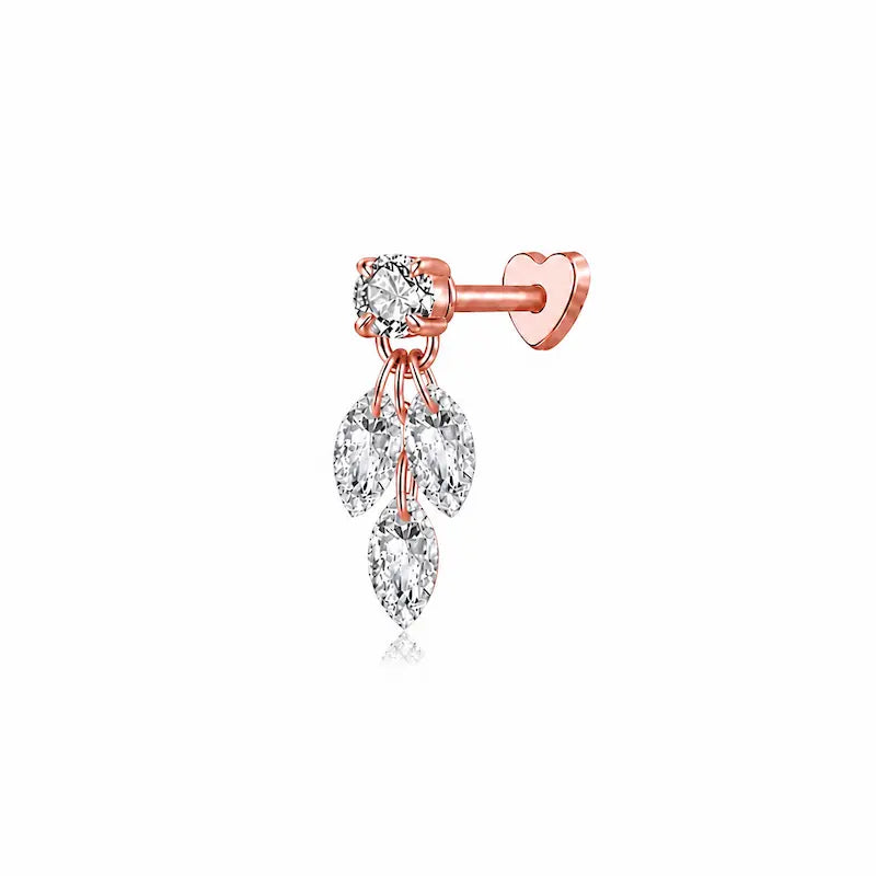Marquise Triple Dangle Threaded Stud Earring in 18K solid gold by LTM & CO.™, featuring a round diamond base with three cascading marquise diamonds in a refined geometric design