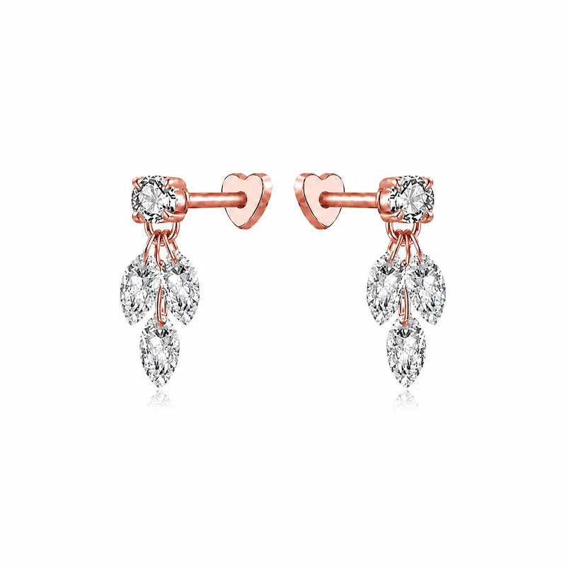 Marquise Triple Dangle Threaded Stud Earring in 18K solid gold by LTM & CO.™, featuring a round diamond base with three cascading marquise diamonds in a refined geometric design