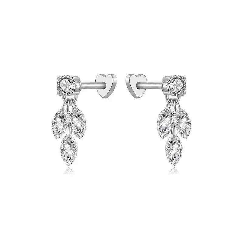Marquise Triple Dangle Threaded Stud Earring in 18K solid gold by LTM & CO.™, featuring a round diamond base with three cascading marquise diamonds in a refined geometric design