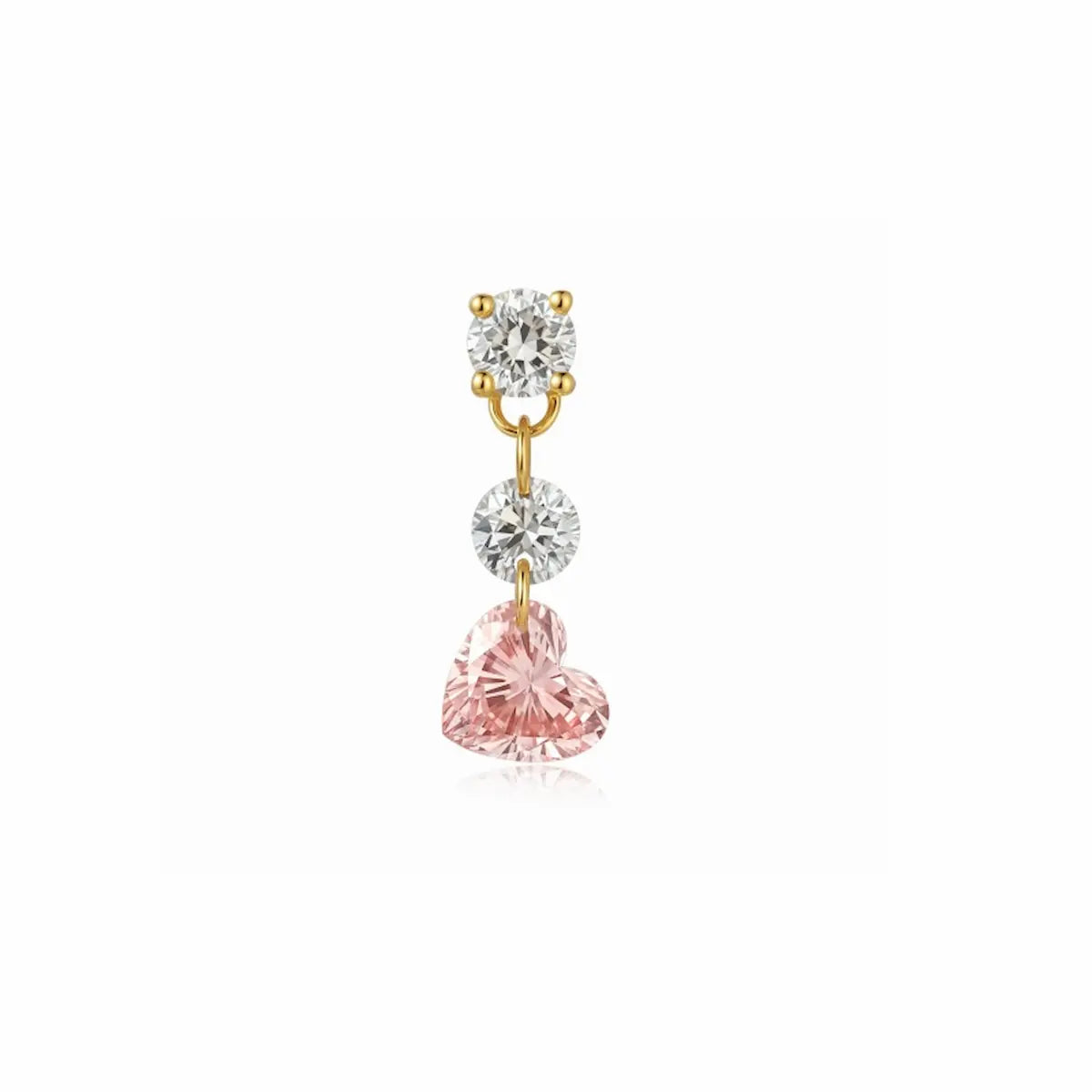 18K solid gold Pink Heart Floating Diamond Stud featuring a suspended 0.20ct lab-grown pink heart-shaped diamond accented by two floating white round diamonds. The weightless floating design maximizes brilliance while creating a romantic modern silhouette inspired by contemporary fine jewelry and eternal elegance.