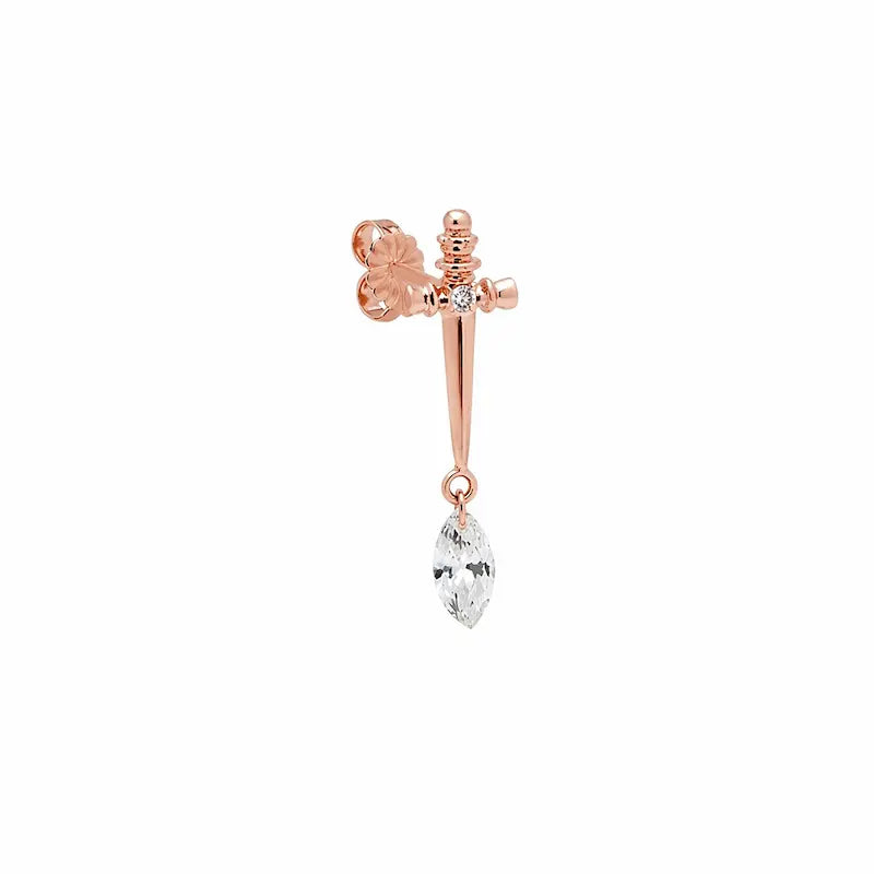 Sword Marquise Dangle Threaded Stud Earring in 18K solid gold by LTM & CO.™, featuring a sharp sword motif with marquise diamond drop.