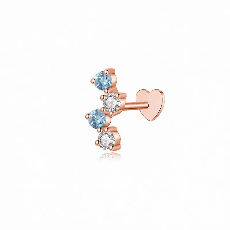 Round Floating Blue & White Lab Diamond Threaded Stud Earring in 18K Solid Gold by LTM & CO.™, featuring blue and white diamonds suspended in a delicate floating design.
