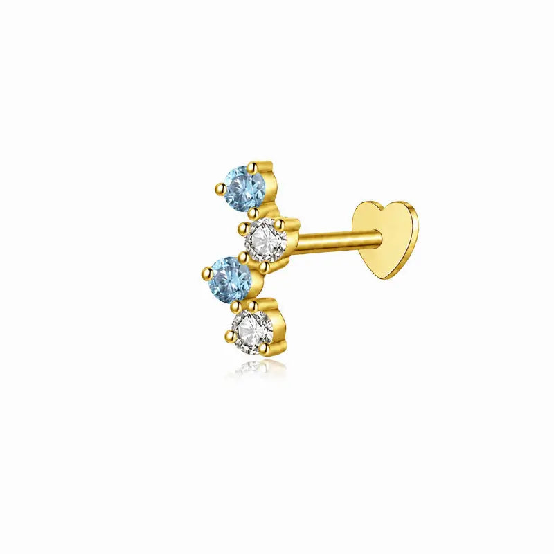 Round Floating Blue & White Lab Diamond Threaded Stud Earring in 18K Solid Gold by LTM & CO.™, featuring blue and white diamonds suspended in a delicate floating design.