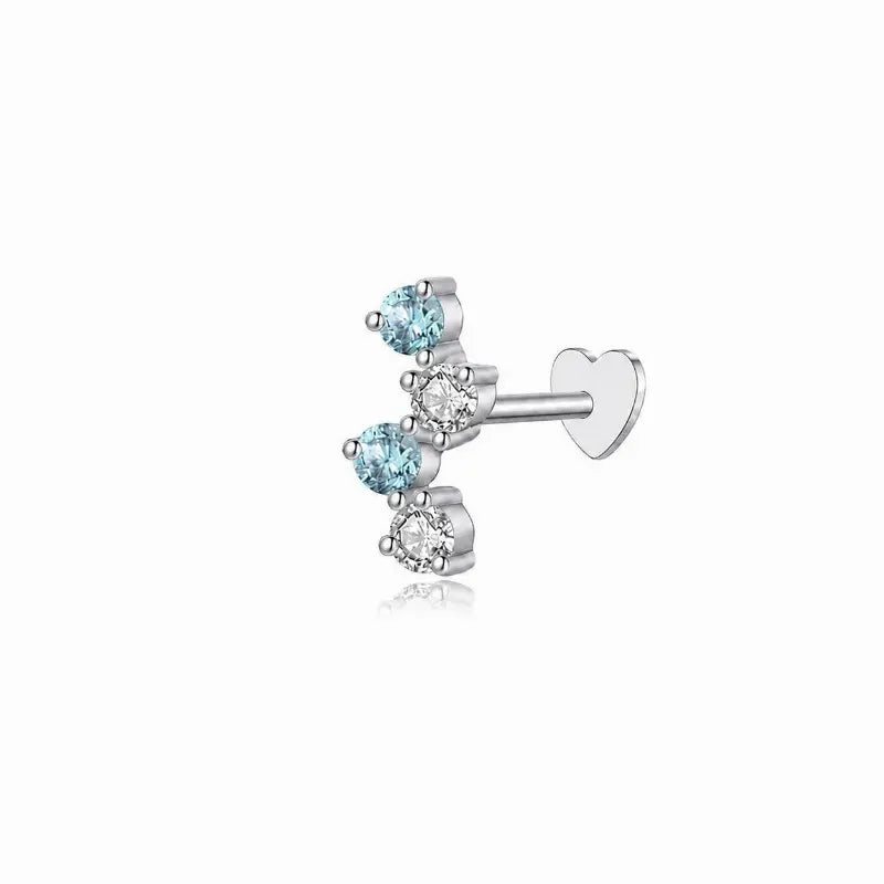 Round Floating Blue & White Lab Diamond Threaded Stud Earring in 18K Solid Gold by LTM & CO.™, featuring blue and white diamonds suspended in a delicate floating design.