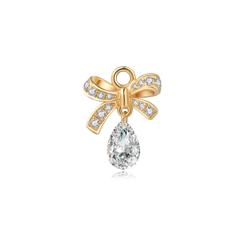 Butterfly bow pear drop diamond earring charm crafted in 18K solid gold