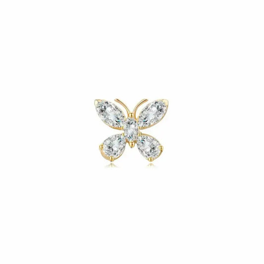 LTM & CO.™ 18K Solid Gold Marquise Butterfly White Diamond Stud Earring from the Whimsical Flight collection. Features a delicate butterfly shape formed by brilliant marquise-cut white diamonds. A perfect blend of playful luxury and precision craftsmanship, set in radiant Au750 gold. Single stud.