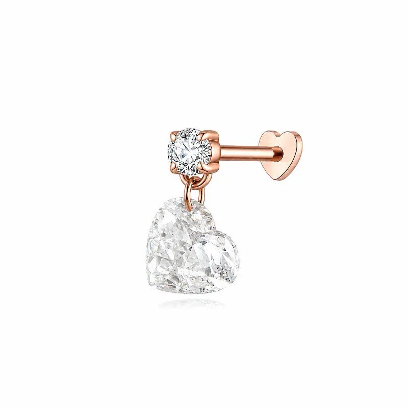 Heart Floating Lab Grown Diamond Dangle Threaded Stud Earring in 18K Solid Gold by LTM & CO.™, featuring a 0.5ct heart diamond suspended below a round accent for a floating light effect.