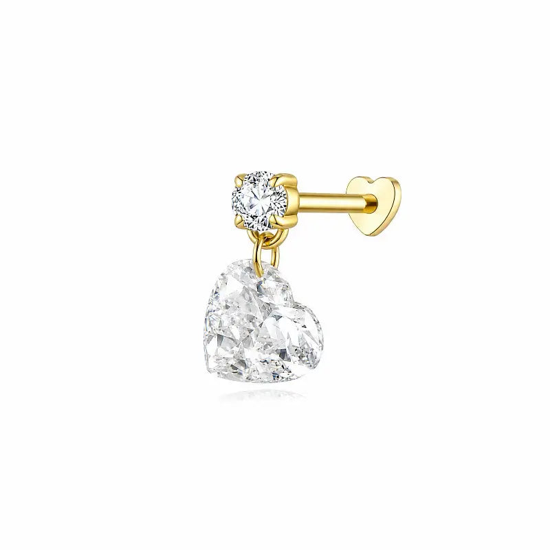 Heart Floating Lab Grown Diamond Dangle Threaded Stud Earring in 18K Solid Gold by LTM & CO.™, featuring a 0.5ct heart diamond suspended below a round accent for a floating light effect.