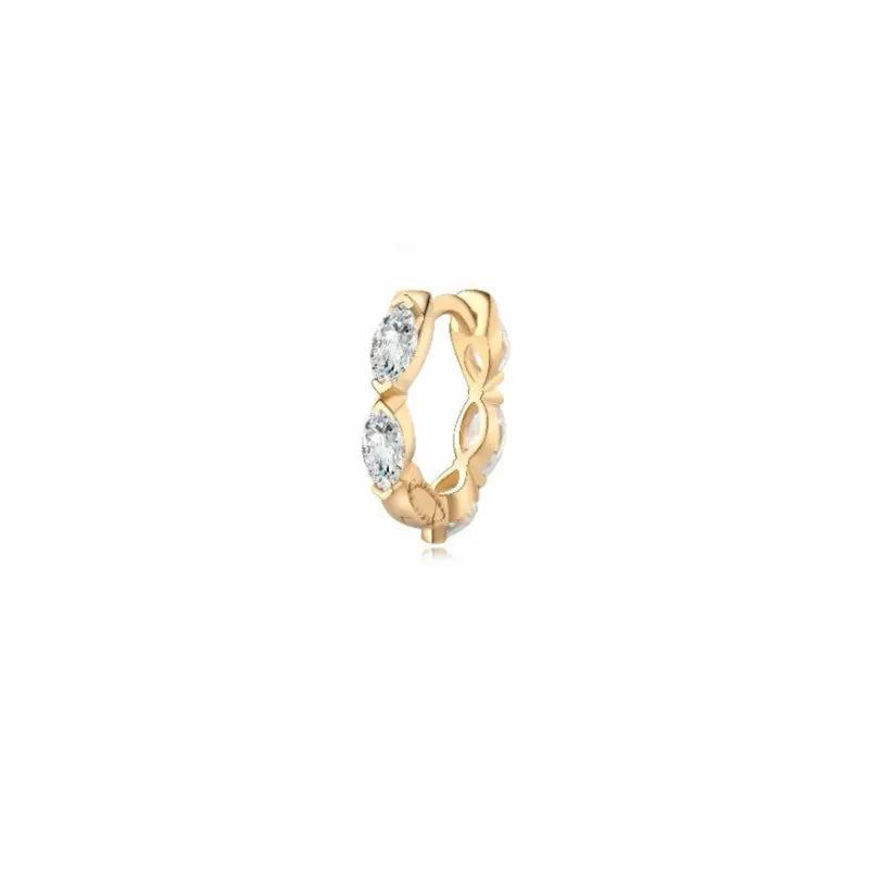 Luxurious 18K solid gold Marquise Row Hoop earring from LTM Jewels, featuring a seamless alignment of brilliant marquise-cut lab-grown diamonds. This modern eternity hoop showcases a cinematic glow with stones available in 5, 6, or 7-stone variants (up to 0.297ctw). Featuring a high-polish 18K gold finish, this VVS-VS clarity and D-E color diamond earring is a sustainable fine jewelry staple for curated ear stacks and high-fashion minimalist aesthetics.