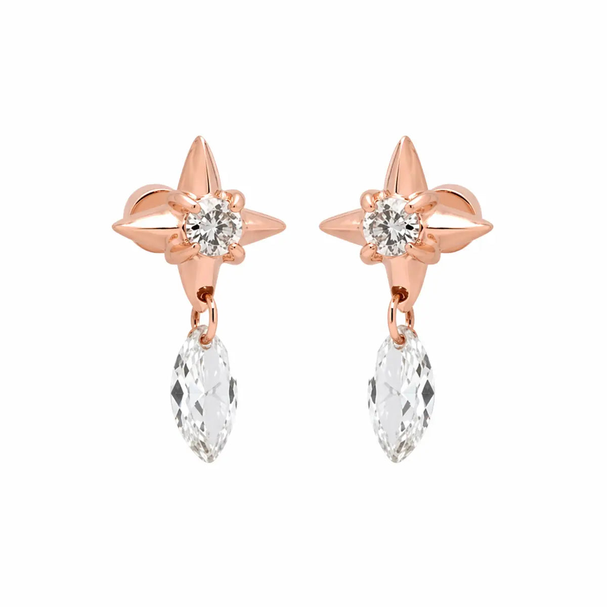 LTM & CO.™ Star Floating Marquise Diamond Dangle Threaded Stud from the Architectural Rhythm collection. Features an 18K solid gold star post and a laser-drilled floating marquise lab diamond dangle. A modern, geometric piece blending celestial motifs with weightless, setting-free technology for sustainable, fine jewelry luxury.