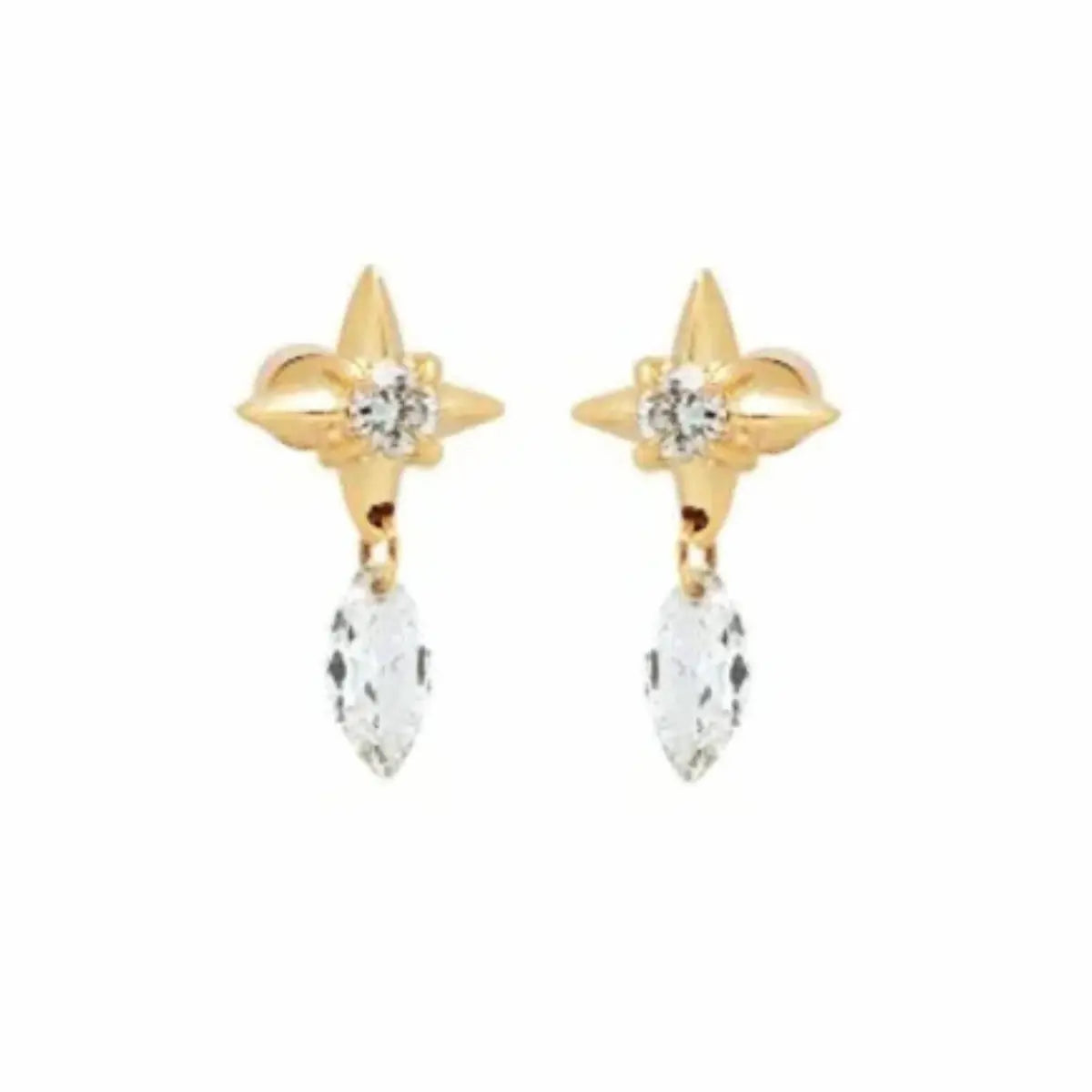 LTM & CO.™ Star Floating Marquise Diamond Dangle Threaded Stud from the Architectural Rhythm collection. Features an 18K solid gold star post and a laser-drilled floating marquise lab diamond dangle. A modern, geometric piece blending celestial motifs with weightless, setting-free technology for sustainable, fine jewelry luxury.