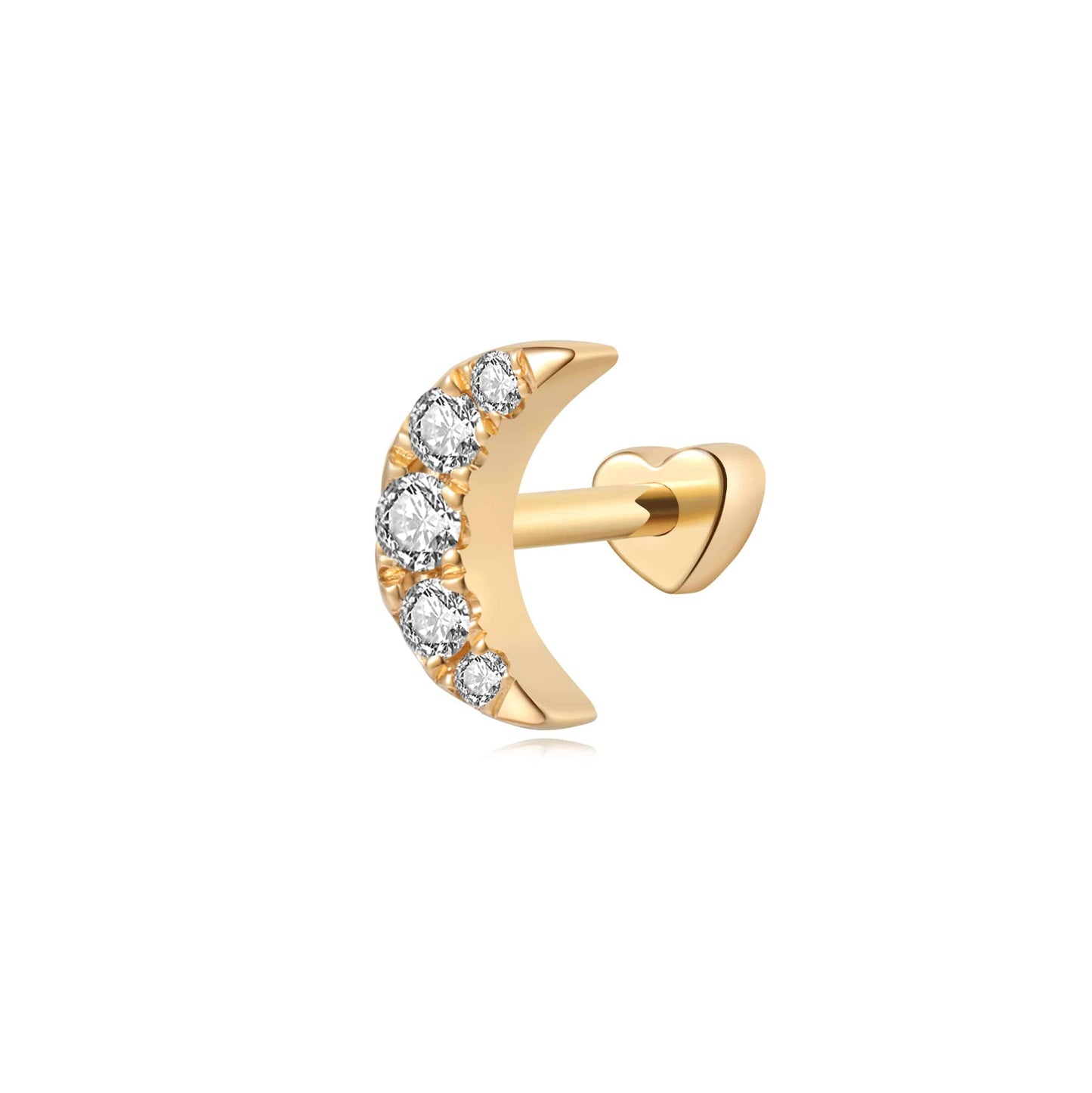 Natural diamond moon threaded stud earring crafted in 18K solid gold
