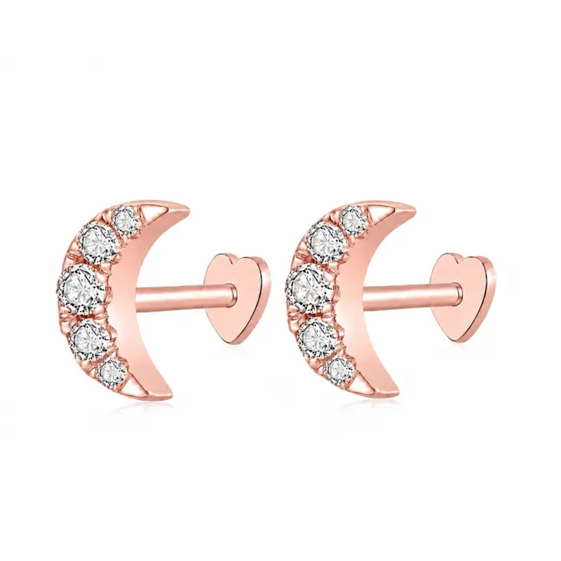 Crescent Moon Pavé Threaded Stud | Lunar Whisper