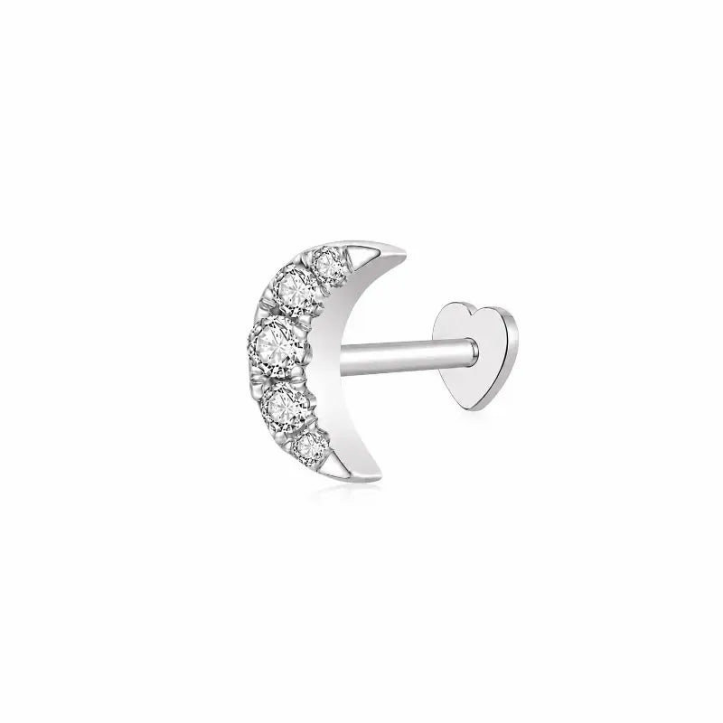 Crescent Moon Pavé Threaded Stud | Lunar Whisper