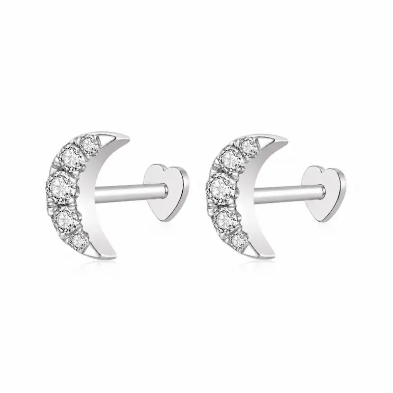 Crescent Moon Pavé Threaded Stud | Lunar Whisper
