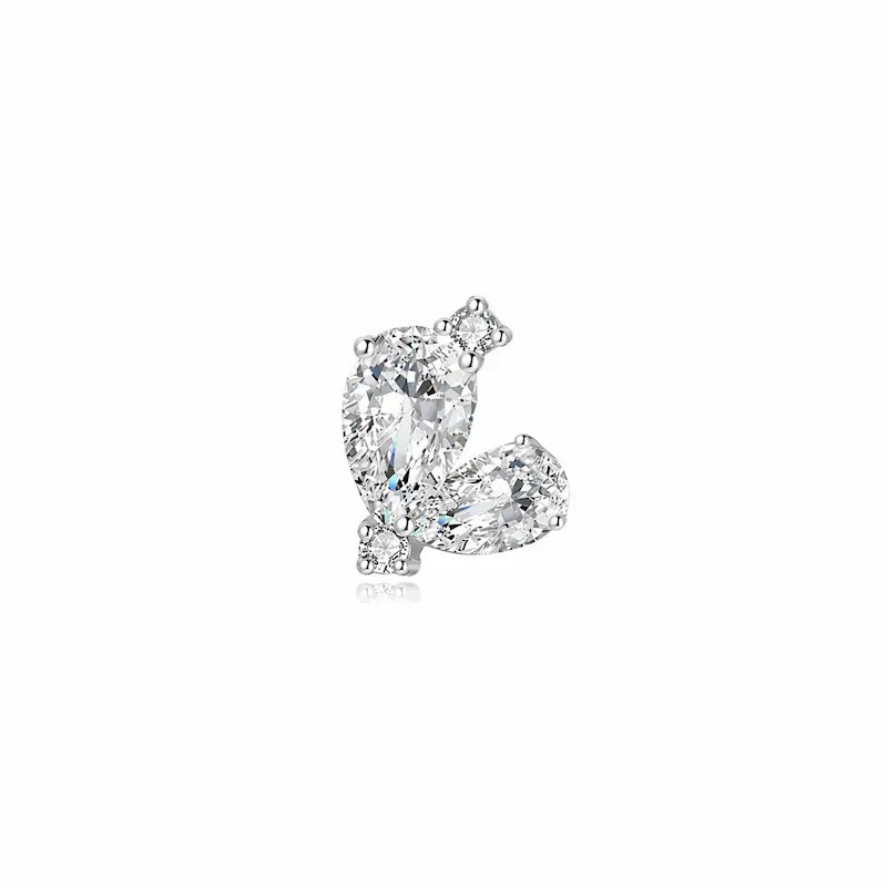 A high-resolution studio photograph of the Pear Diamond Threaded Stud from the LTM Jewels Eternal Heart collection. This 18K solid gold stud features two premium pear-cut lab-grown diamonds of VVS-VS clarity and D-E color, meticulously paired to create a modern heart silhouette. The image highlights the high-polish AU750 gold finish and the secure professional threaded screw back design against a clean background, showcasing its status as a timeless and cinematic heirloom for all genders.